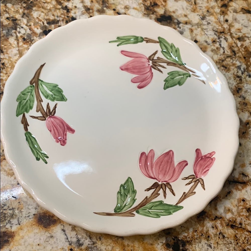 Vintage 1940s Continental Kilns Green Arbor Plate with Pink Floral Design